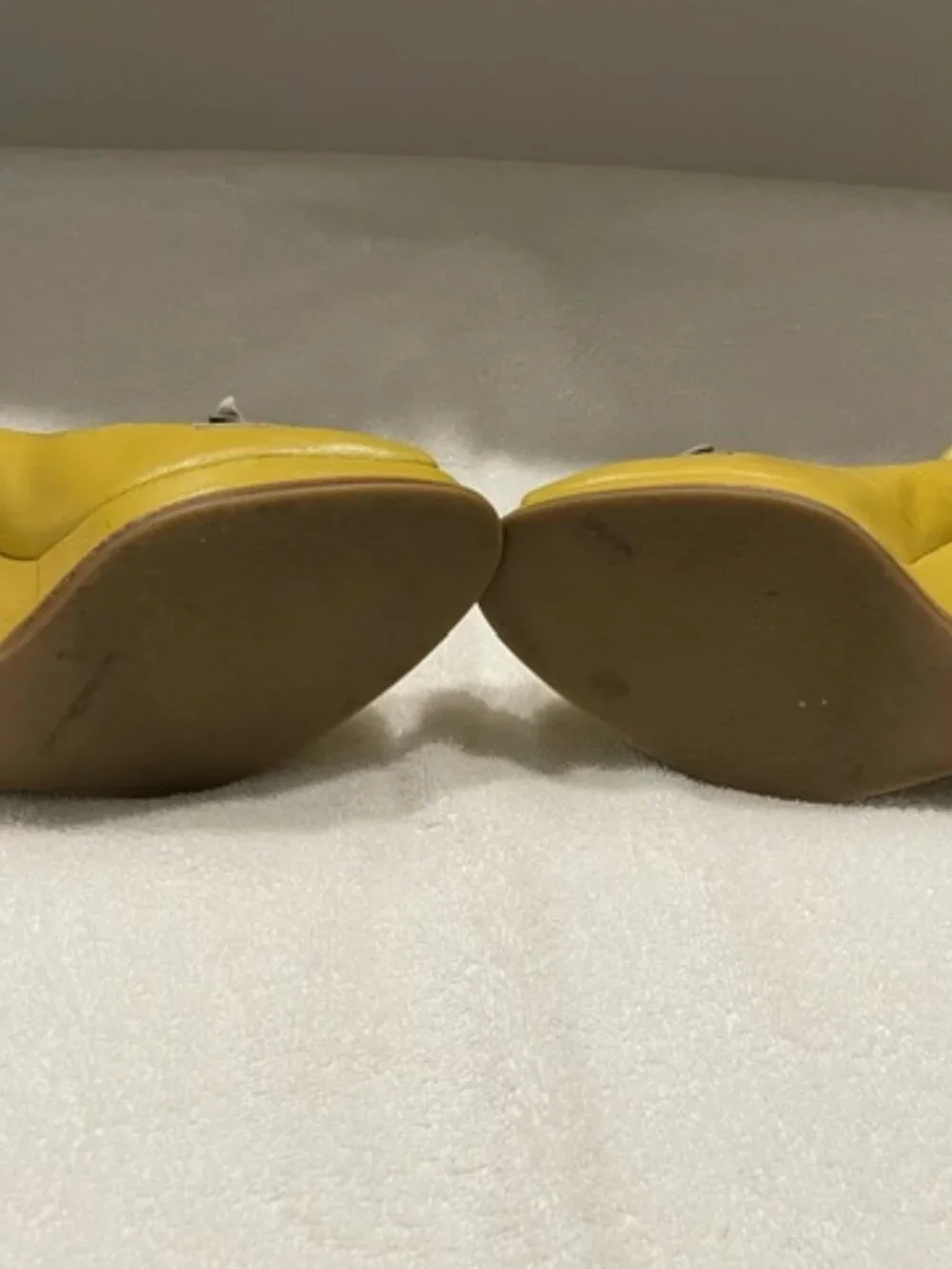 NYLA  bright yellow Leather Peep-toe Wedges - size 7.5B  w/flower SO CUTE!!!!!!